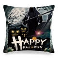 Linen Halloween pillowcase featuring pumpkin and reaper print with Happy Halloween text - Black Reaper Jack-o-lantern Style (ym-14)