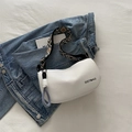 White nylon half-moon crossbody bag featuring a vintage geometric wide strap and logo - White and Black