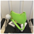 Neon green quilted half-moon bag with white fur ball and gold chain strap - With Pom Pom Pendant / Green
