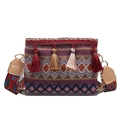 Borsa a tracolla etnica intrecciata con nappe colorate e tracolla larga geometrica - Rosso