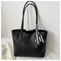 Borsa tote nera minimalista con dettaglio sciarpa di seta e grande capacità - Nero