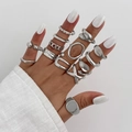 Minimalist silver liquid metal ring set with various irregular geometric shapes - Light Gold 14-Piece Set (6335)