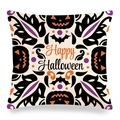 Halloween pumpkin linen pillowcase featuring Happy Halloween text and bats motif - Beige Symmetric Halloween Pattern Style (ym-33)