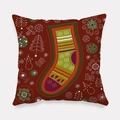 Weihnachtskissenbezug in Dunkelrot mit bunter Patchwork-Socke und Schneeflocken-Muster - Weihnachtsstrumpf Schneemann Baum Stil (tpr-2)