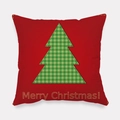 Roter Weihnachtskissenbezug mit grünem Karobaum und Merry Christmas Stickerei - Grünes Karomuster Weihnachtsbaum Stil (tpr-3)