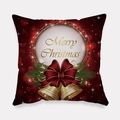 Red Christmas pillow case with golden Merry Christmas text and festive bell patterns - Gold Bell Ribbon Style (tpr-4)