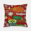 Red Christmas pillowcase with cartoon owl and snowflakes for holiday sofa decor - Cartoon Owl Snowman Style (tpr-5)