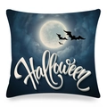 Halloween blue pumpkin linen pillowcase featuring full moon and bats silhouettes - Deep Blue Moon Bat Letter Style (ym-4)