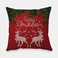 Red Christmas pillow cover featuring Merry Christmas text and white reindeer pattern - Red Symmetrical Double Deer Style (tpr-8)