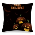Halloween black linen pillowcase with glowing pumpkin lanterns and bats print - Black Background Pumpkin Bat Style (ym-7)