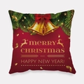 Deep red Christmas pillow case with golden bells and Merry Christmas typography - Red Gold Deer Blessing Style (tpr-10)