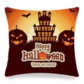 Halloween linen pillowcase with pumpkin castle design and Happy Halloween print - Orange Red Haunted Castle Style (ym-40)