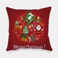 Red Christmas peach skin pillow cover with cartoon Santa, reindeer and bells - Red Circle Holiday Elements Style (tpr-11)