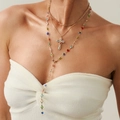 Ensemble de colliers superposés dorés avec pendentif croix en strass colorés sur top blanc - Or (6474)