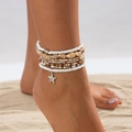 Bohemian multilayer anklet set with starfish pendant and natural shells on a sandy beach - Boho Shell Turtle Starfish Style (06388) / Colorful