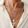 Zilveren punkketting met vijf lagen, kruis-, palmboom- en religieuze muntpendels - Zilver (06455)