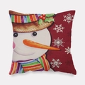 Festive square Christmas pillowcase with snowman pattern and snowflake details - Snowman Scarf Straw Hat Style (tpr-19)
