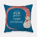 Blue Christmas pillow cover featuring a cute snowman and Happy New Year typography - Long Hat Snowman New Year Style (tpr-21)