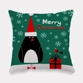Christmas pillowcase with green background and cartoon penguin with red bird and snow - Cartoon Penguin Red Bird Style (tpr-22)