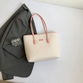 Sac fourre-tout beige avec motifs de dessins animés et garniture en cuir rose - Sans Pendentif / Rose