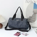 Deep grey camouflage nylon travel bag with dual straps and fashion logo patch - Gray