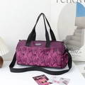 Large purple camouflage nylon travel bag with dual handles and fashion logo patch - Purple