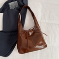 Bolso vintage de cuero PU marrón caramelo con detalle de lazo femenino - Marrón