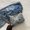 Ethnic floral dumpling crossbody bag with vibrant embroidery and blue adjustable strap - Light Blue
