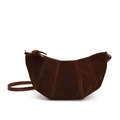Borsa croissant in pelle scamosciata marrone scuro con design a pieghe - Caffè
