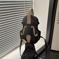 Creative violin-shaped crossbody bag in black PU leather with realistic bridge details - Black