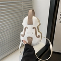 Violin-shaped white and brown PU leather handbag with shoulder straps and decorative f-holes - White