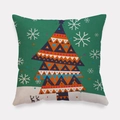 Christmas pillowcase featuring geometric tree and deer on dark green peach skin fabric - Geometric Tree Double Deer Style (tpr-25)