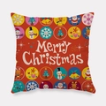 Red square peach skin pillowcase with Merry Christmas text and festive cartoon icons - Red Circle Illustration Series (tpr-26)