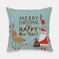 Light blue Christmas pillow cover with Santa, reindeer and snowflake illustrations - Light Blue Santa Reindeer Bird Style (tpr-31)