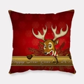 Deep red Christmas pillow case with festive reindeer and Happy New Year gold print - Deep Red Cartoon Reindeer 2013 Style (tpr-32)
