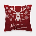 Red Christmas pillowcase featuring a white reindeer head and Merry Christmas text - Red Deer Head Snowflake Blessing Style (tpr-34)