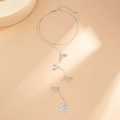 Minimalistische zilveren Y-ketting met bladhangers en gelaagde fijne metalen kettingen - Zilver (07309)