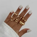 6pcs irregular liquid gold rings set featuring geometric wave and sphere designs - 01 Light Gold (6373)