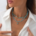Bohemian multilayer beaded necklace with blue starfish pendant in beach ocean style - Gold+Blue Sea Star Style (06419)