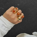5-piece vintage gold alloy ring set with translucent orange acrylic stones for women - Ring Set / Gold (5803E2)