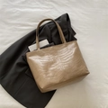 Khaki tote bag with rib bone embossed design and dual handles for a gothic rock style - Khaki