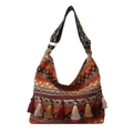 Ethno-Boho-Tasche in Orange und Braun gewebt mit bunten Quasten und Stickerei - Orange