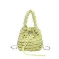 Fashionable light yellow popcorn texture bucket bag with drawstring and silver chain strap - Green