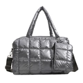 Silver quilted tote bag set with matching small pouch and adjustable shoulder strap - Gray