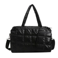 Black quilted puffer tote bag with matching coin purse and detachable shoulder strap - Black