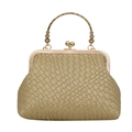 Olivgrüne Vintage-Clutch mit Webstruktur und goldenem floralem Metallgriff für Damen - Gold