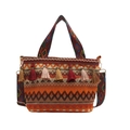 Bohemian woven tote bag with orange geometric patterns and colorful tassels - Orange