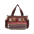 Ethnic woven crossbody bag with colorful tassels and geometric patterns - Red