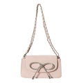 Pink crossbody bag with large rhinestone bow buckle and leather chain strap - Pink