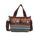 Bohemian colorful woven tote bag with fringe tassels and patterned shoulder strap - Blue